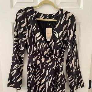 NWT Mango Knot Print Long Sleeve Dress Black Size 4